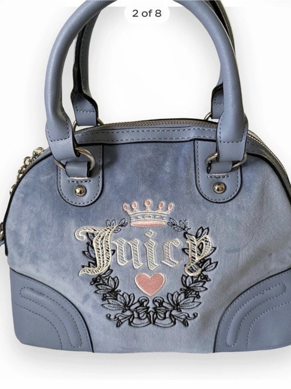 Juicy Couture Heritage Dome Velour Satchel Blue